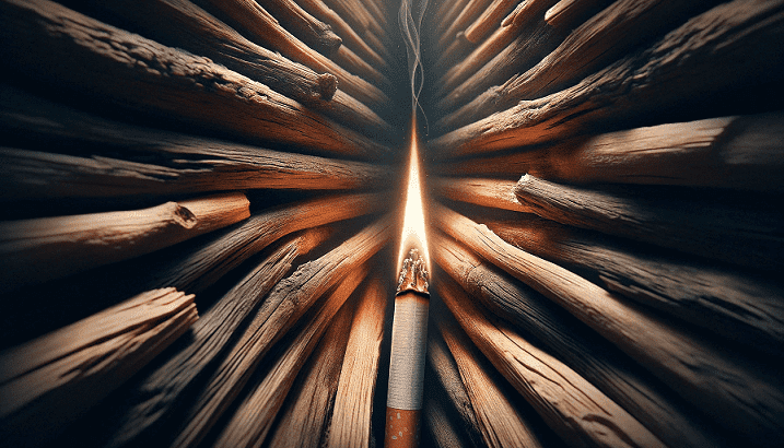 điếu thuốc lá đang cháy dở nằm trong khe gỗ (2) (1)