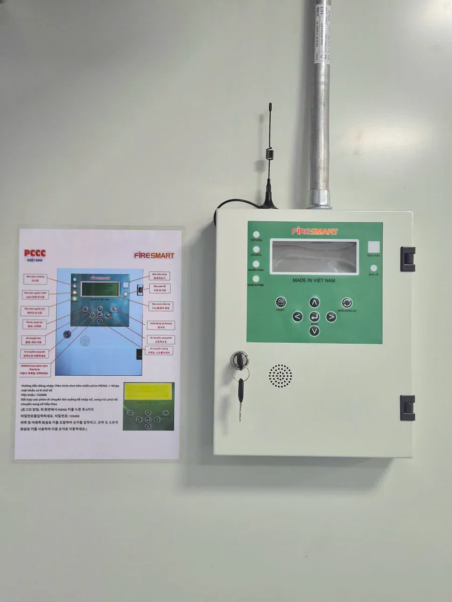 FireSmart WCP-1 wireless fire alarm control panel installed at a Samsung facility in Yen Binh Industrial Park